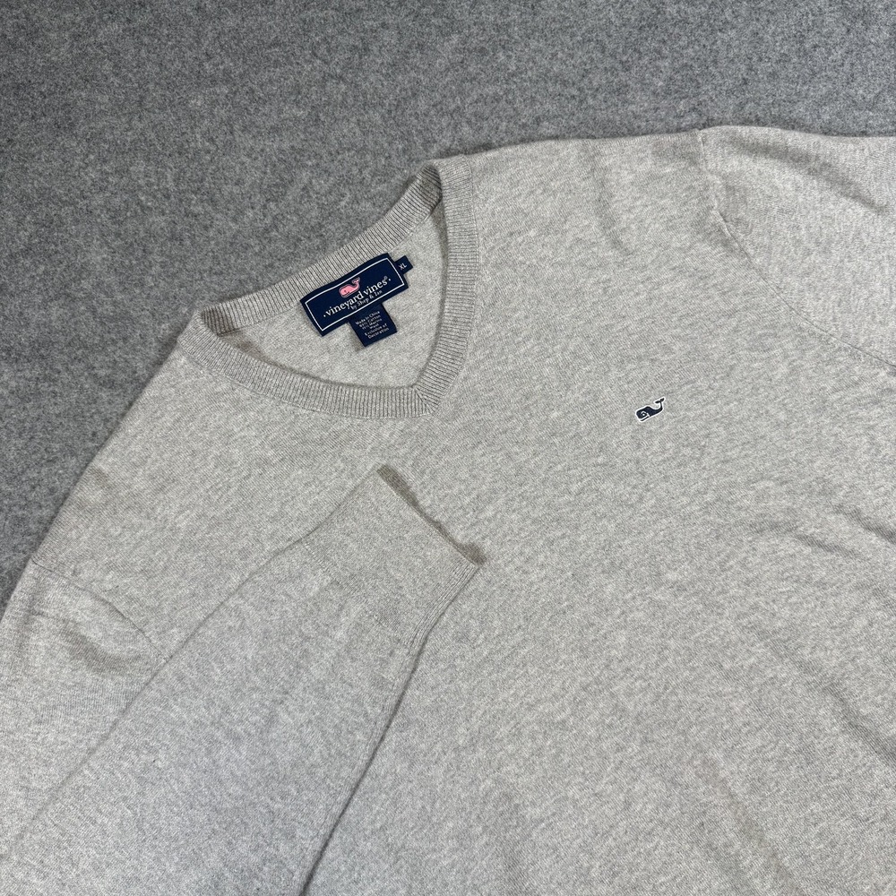 Vineyard Vines Sweater Mens XL Gray Cotton Merino Wool V Neck Pullover Classic